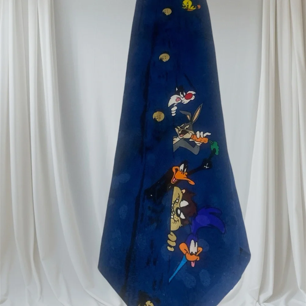 Looney‎ Tunes Characters Tie Vtg 1995 Blue/Blk EUC